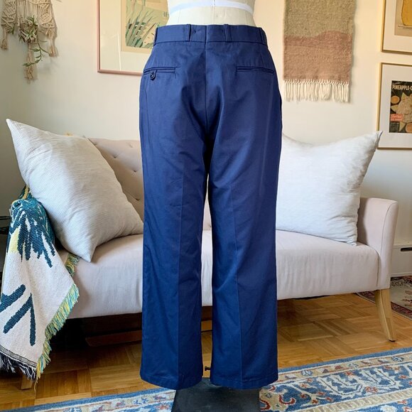 Vintage Aero Mode ALTERED Navy Blue Pleated Uniform Dress Pants Office 80s 90s - Picture 3 of 16